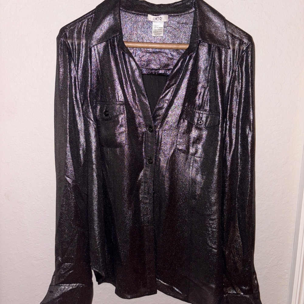 Shimmering Black Cache Button-Up Shirt